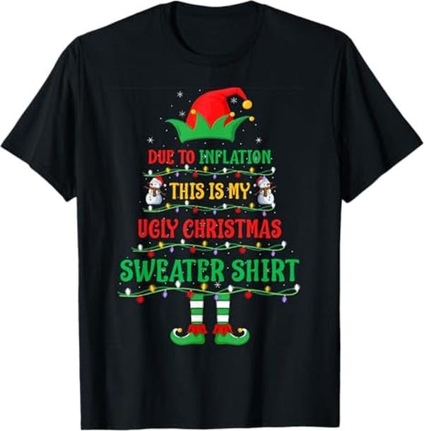 Funny Xmas Men Women Family T-Shirt, Funny Due to Inflation Ugly Christmas Sweater Men Women Xmas T-Shirt - Menswear Top