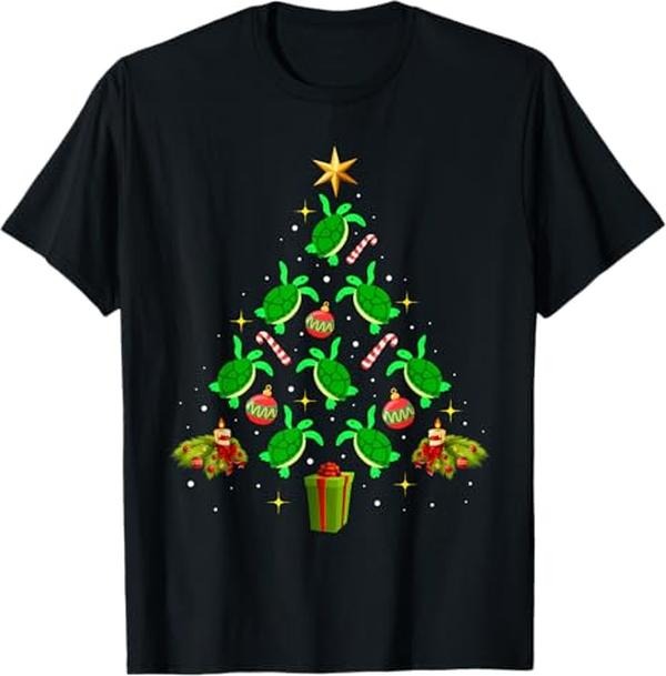 Funny Xmas Men Women Family T-Shirt, Funny Sea Turtle Christmas Tree Tee Xmas Gifts For Men Women T-Shirt