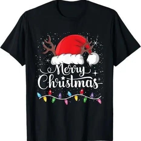 Funny Xmas Men Women Family T-Shirt, Merry Christmas Red Santa Hat Reindeer Xmas Family Men Women T-Shirt