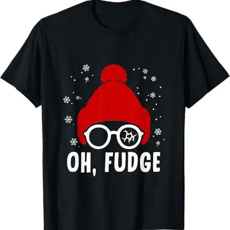 Funny Xmas Men Women Family T-Shirt, Oh a Fudge Funny Christmas Saying Vintage Xmas Santa Hat T-Shirt - Menswear Top
