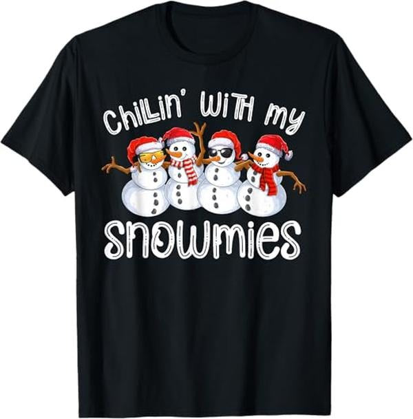 Funny Xmas Men Women Family T-Shirt, Snowman Christmas Chillin With My Snowmies Ugly Gift T-Shirt - Menswear Top