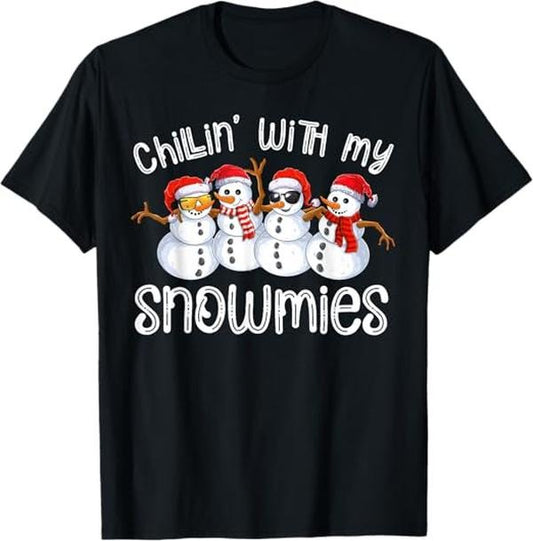Funny Xmas Men Women Family T-Shirt, Snowman Christmas Chillin With My Snowmies Ugly Gift T-Shirt - Menswear Top