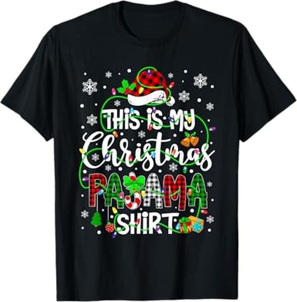 Funny Xmas Men Women Family T-Shirt, This Is My Christmas Pajama Matching Family Xmas Lights T-Shirt