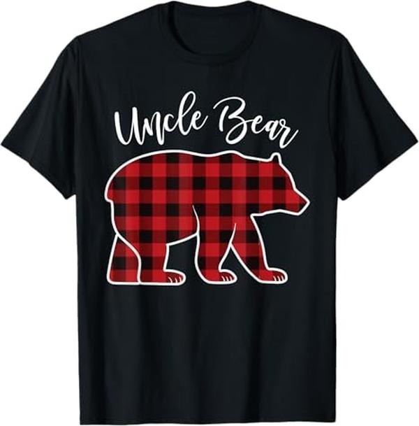 Funny Xmas Men Women Family T-Shirt, Uncle Bear Pajama Red Buffalo Xmas Funny Family Christmas T-Shirt