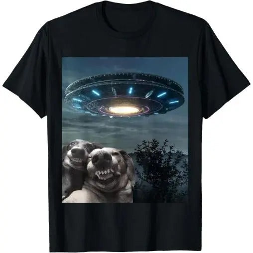 Funny selfie Dog With Alien UFO Funny Dogs Lover T-Shirt Made in USA Hoodie, Sweatshirt | DripVista.com