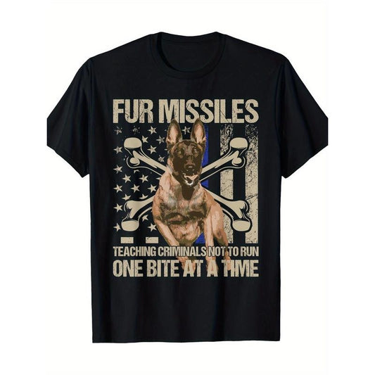 Fur Missiles Teaching Criminals Blue Line K9 Dog Unit Police T-Shirt Made in USA