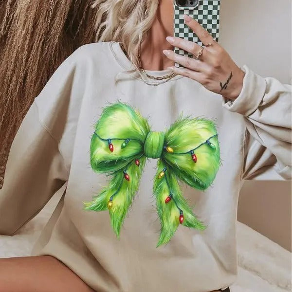 Furry Christmas Light Bow Sweatshirt, Christmas Shirt, Merry Christmas Sweatshirt, Bow Shirt, For Men, For Women Hoodie