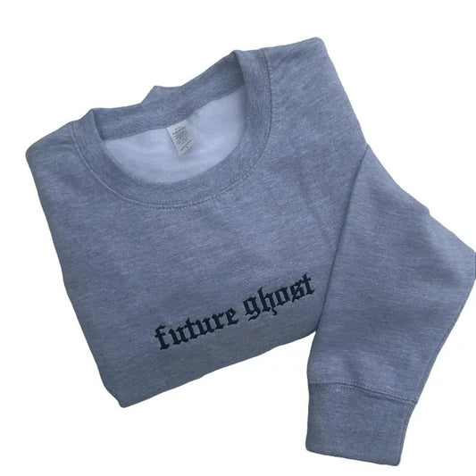 Future Ghost Embroidered Crewneck Sweatshirt Alternative Fashion Long Sleeve Crewneck  Cotton