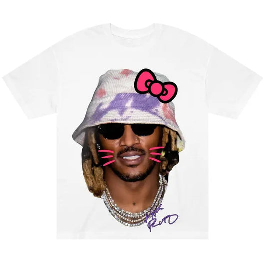 Future Kitty Printed Cotton Tee for Women - Summer Streetwear - Fabric