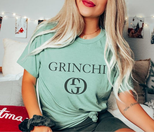 G is Grinchi Holiday T-Shirt Christmas Parody Designer Tshirt Snow Grinch Tee Bright Lights T-Shirt Grinchi Christmas Tee Casual Top
