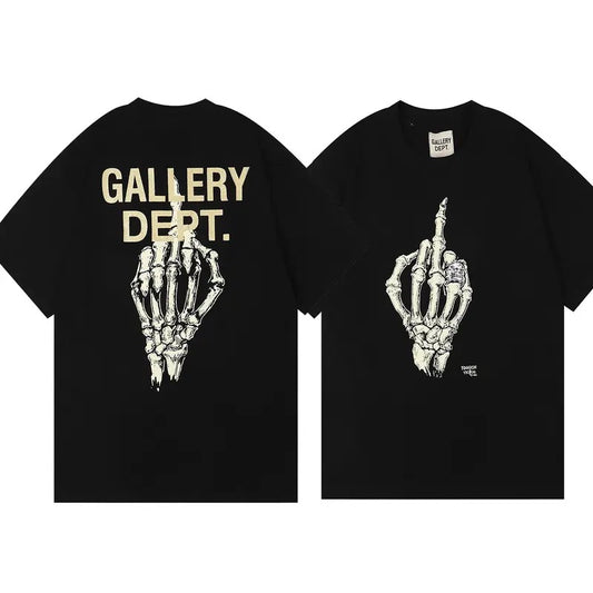 GALLERY DEPT T-shirt Skeleton Hand Bone Finger Print pure cotton T shirt Letter Print Short Sleeve Men and Women Hip Hop Half Sleeve Car Print Round Neck Large Size Loose T-shirts Menswear Top Tshirt Casual Underwear Streetwear Crewneck Shortsleeve