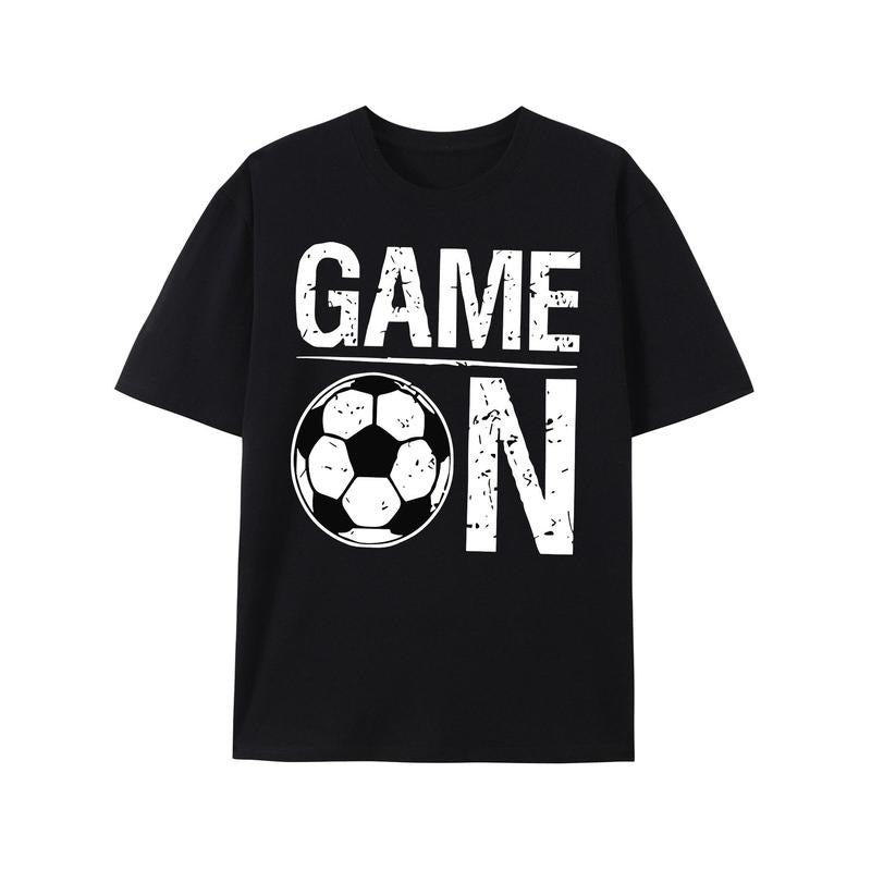 GAME ON And Soccer Graphic Print, Men's Novel Graphic Design T-shirt, Casual Comfy Tees For Summer, Men's Clothing Tops...