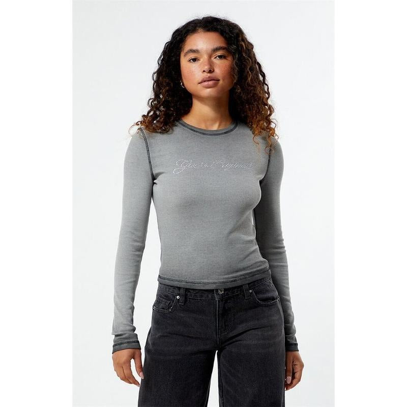 GUESS Originals Women's Rhinestone Long Sleeve T-Shirt Hoodie, Sweatshirt | DripVista.com