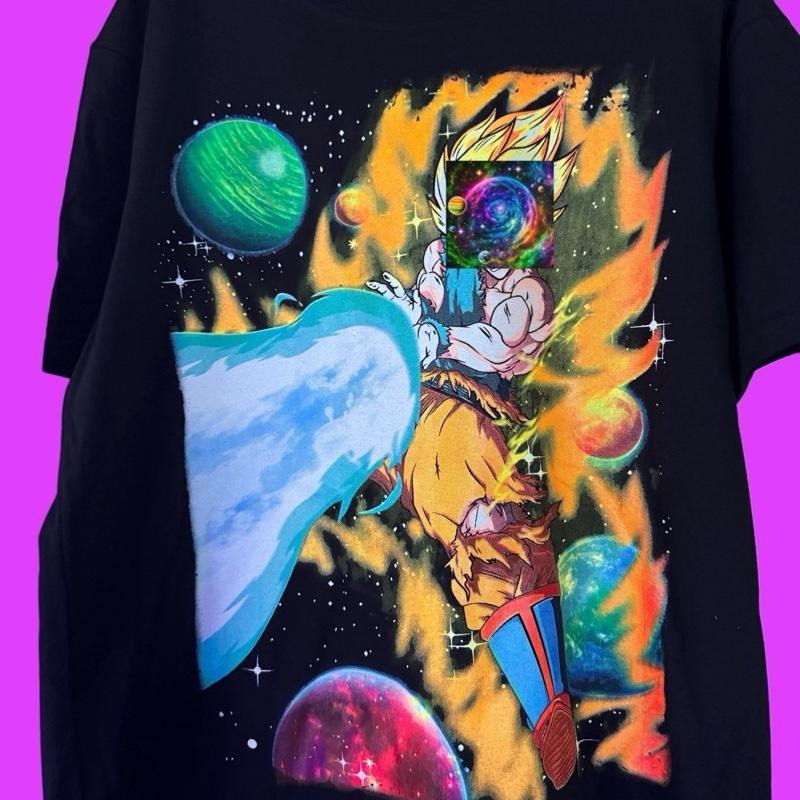 Galaxy Personage T-shirts Neon - Black T-shirt with Vibrant Space and Character Design Tshirt