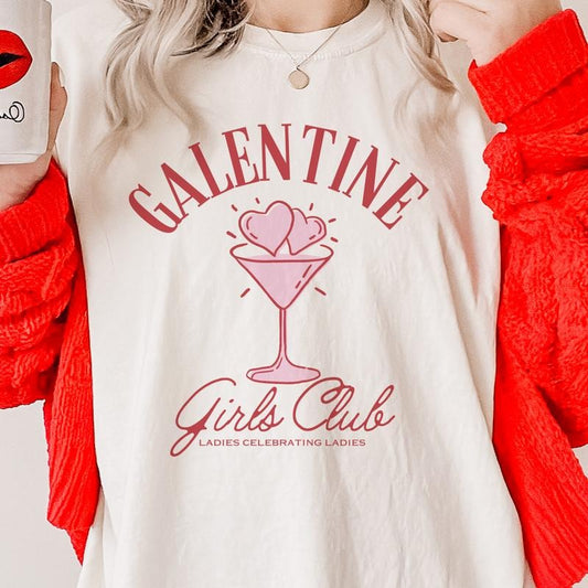 Galentine Girl Club Valentine T-Shirt Galentine Valentine Tee Girls Club Tshirt Fun Girls Valentine Tee Pink Galentine Tee Friends Valentine Tshirts Casual Crewneck
