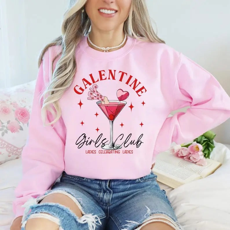Galentine Sweatshirt Cupid Sweatshirt Valentine's Day Shirt Design Cocktail Club Social Club Girls Club Sweatshirt Preppy Trendy