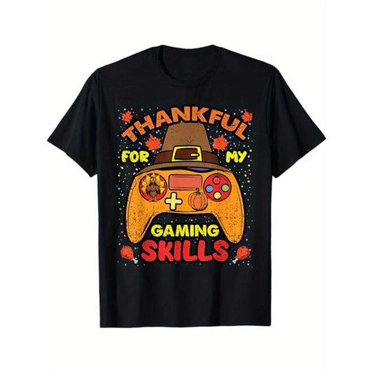 Game Controller Fall Leaves Thanksgiving Day Gaming Gamer T-Shirt Halloween Thanksgiving Christmas Gifts for Men Women Friends Family, S-XXXL, Black made in usa