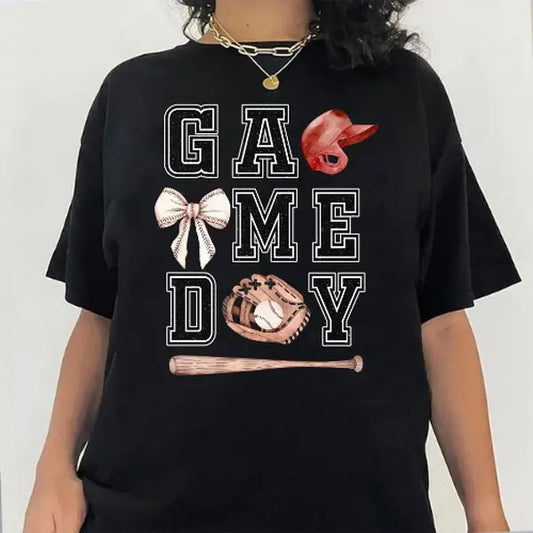 Game Day Baseball Bow Shirt, Coquette Baseball Shirt, Game day Shirt, Baseball Mom, Baseball Graphic Tees