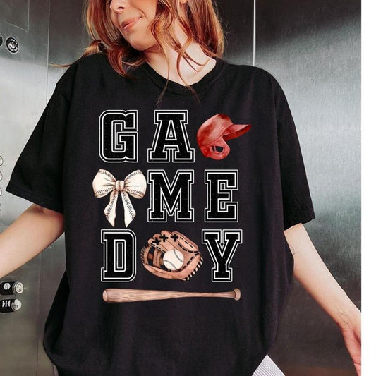 Game Day Baseball Bow Shirt, Coquette Baseball Shirt, Game day Shirt, Baseball Mom, Baseball Graphic Tees, Baseball Season, Baseball Shirt, Sports Shirt