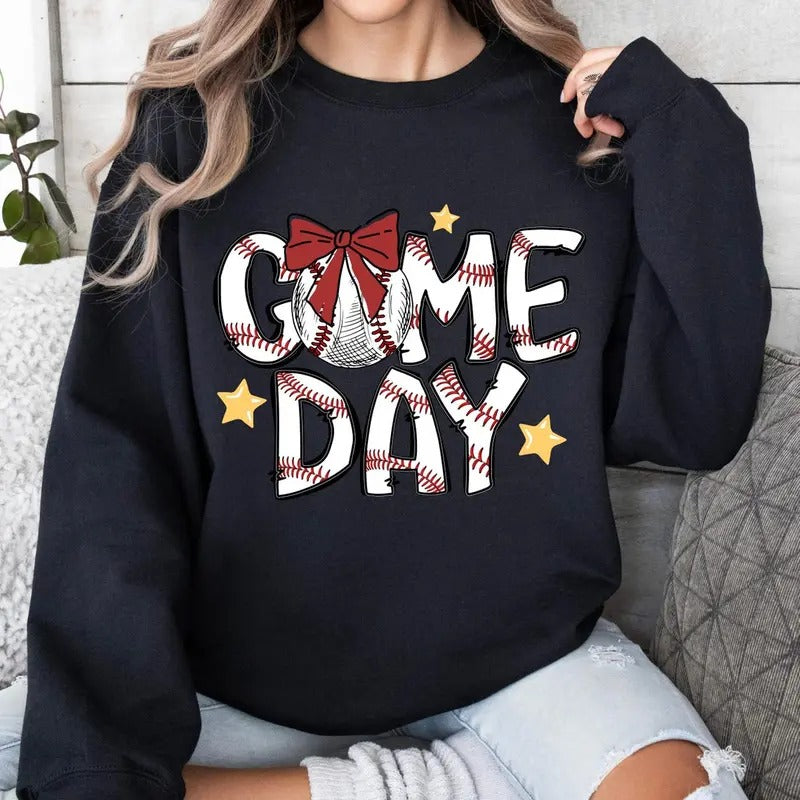 Game Day Baseball Coquette - Baseball Brushstroke Sweatshirt in Various Colors with Baseball Theme T-Shirts, Hoodie