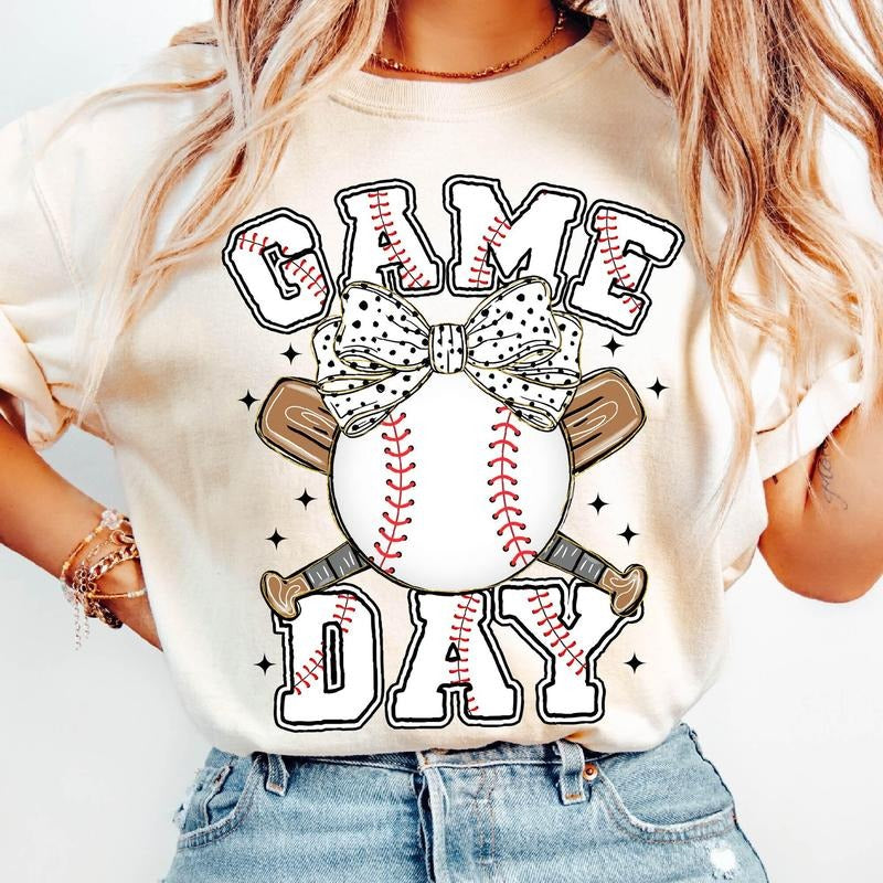Game Day Baseball Coquette T-Shirt, Brushstroke Baseball Coquette T-Shirt, Tis the Season T-Shirt, Baseball Bow T-Shirt, Baseball Mama T-Shirt