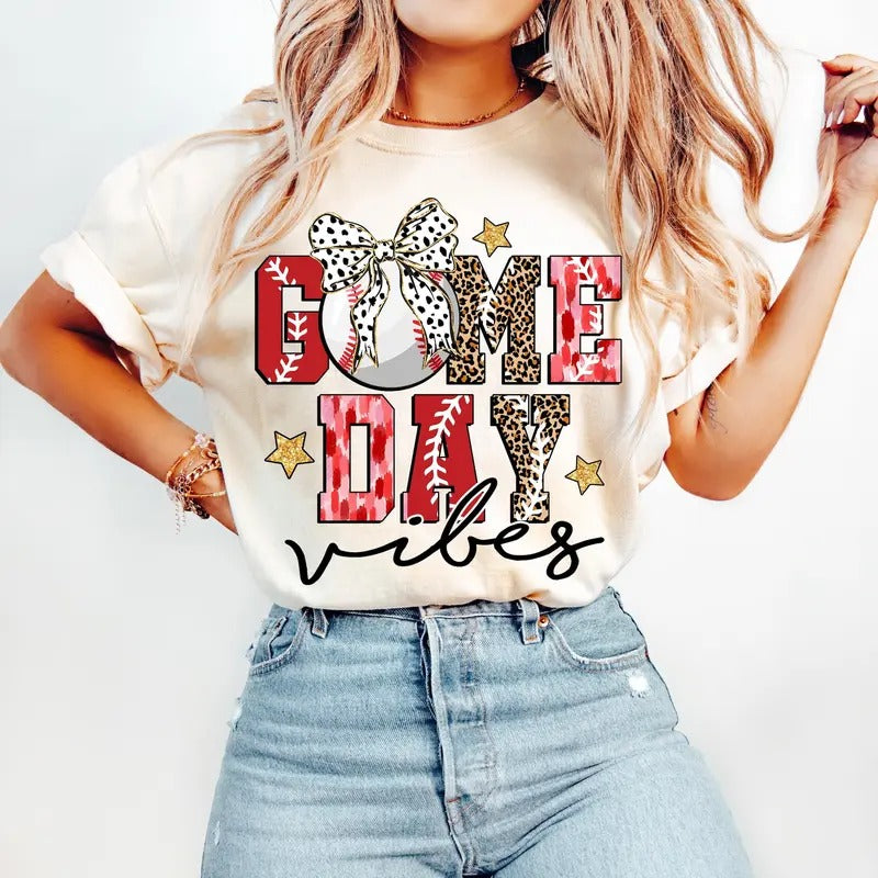 Game Day Baseball T-Shirt, Baseball Bow T-Shirt, Baseball Mama T-Shirt, Brushstroke