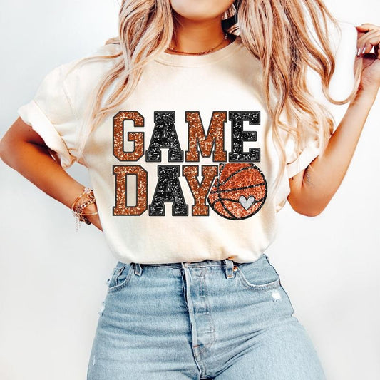 Game Day Basketball T-Shirt, Basketball Mama Shirt, Basketball Mom Sports T-Shirt, Faux Sequin Season