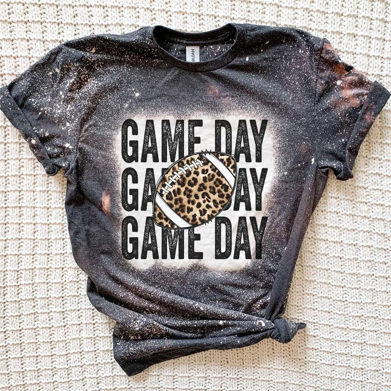 Game Day Leopard Football Bleached t-shirt