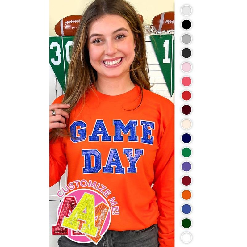 Game Day Sequin Long Sleeve Graphic T-Shirt Hoodie, Sweatshirt | DripVista.com