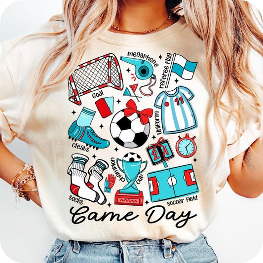 Game Day Soccer Coquette T- Shirt, Retro Soccer T- Shirt, Soccer Bow T- Shirt, Soccer Mama T- Shirt Comfort Colors