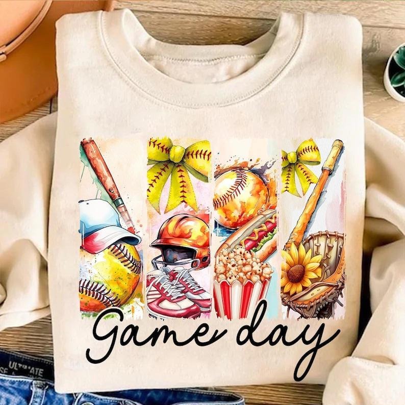 Game Day Softball Coquette Bow Mama , Softball Mom  Sweatshirt Classic T-Shirts, Hoodie | DripVista.com