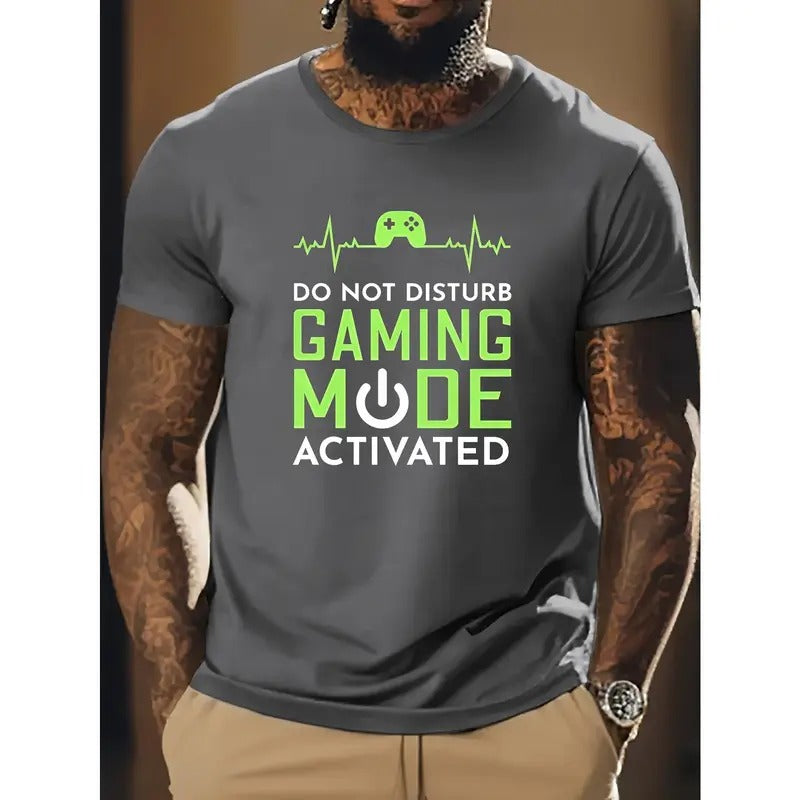 Game mode activated, do not disturb Men's round neck short-sleeved T-shirt, summer casual light top