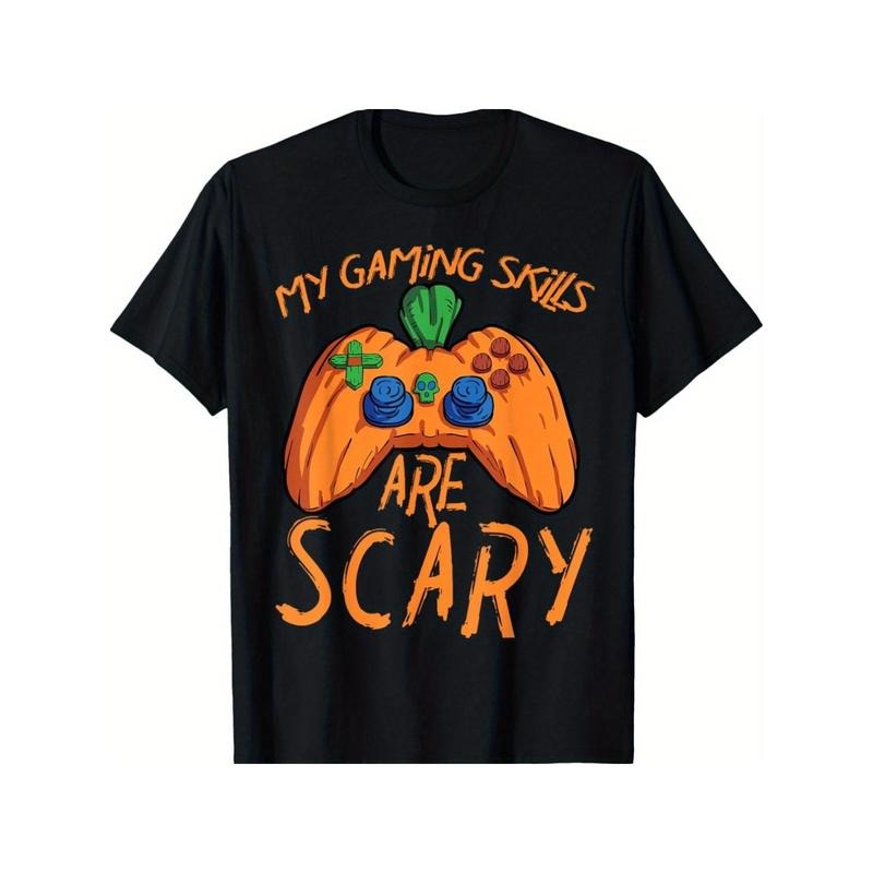 Gamer Halloween Pumpkin Gaming T-Shirt for Men Women, Unsex Soft Fabric, Breathable, Comfortable Short Sleeve Tees Perfect for Summer, Birthday Gift to Men Women Made in USA