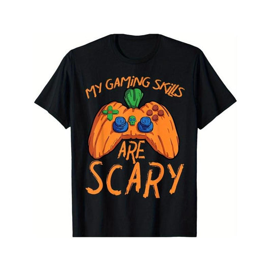 Gamer Halloween Pumpkin Gaming T-Shirt for Men Women, Unsex Soft Fabric, Breathable, Comfortable Short Sleeve Tees Perfect for Summer, Birthday Gift to Men Women Made in USA