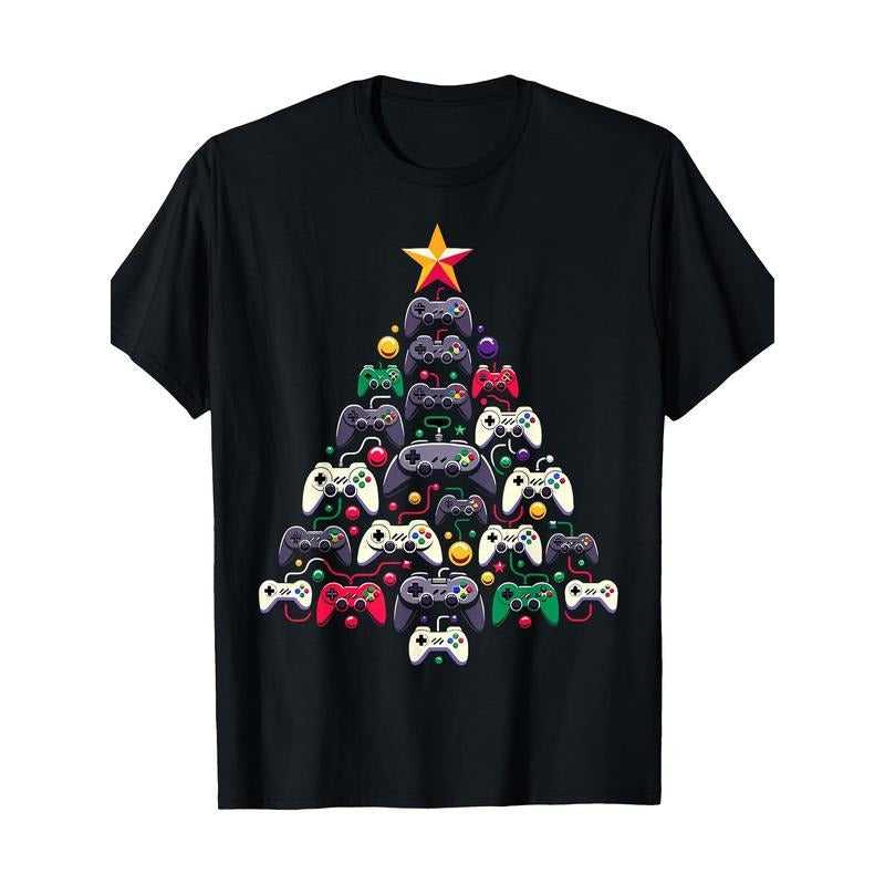 Gaming Controllers Christmas Tree Funny Gamer Christmas T-Shirt Made in USA Hoodie, Sweatshirt | DripVista.com