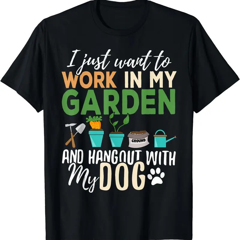 Gardening T-Shirt Dog Lover Gardener Garden Pet Gift Plants T-Shirt