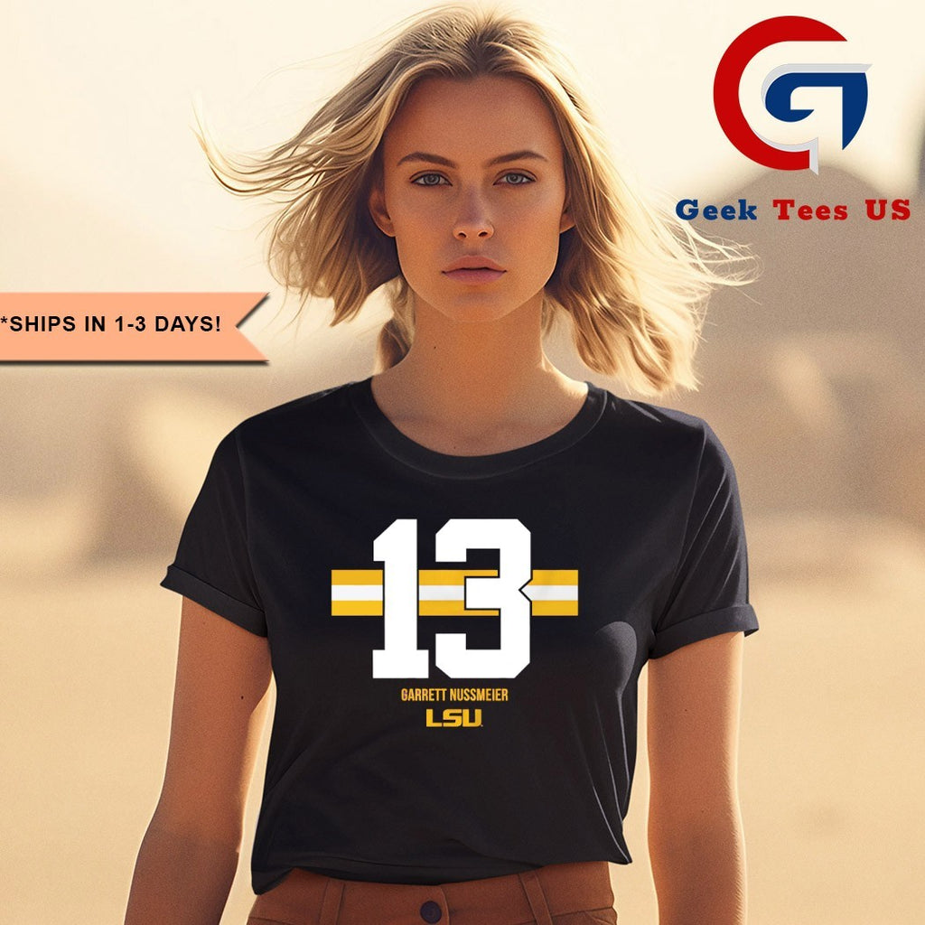 Garrett Nussmeier 13 LSU Football stripe shirt