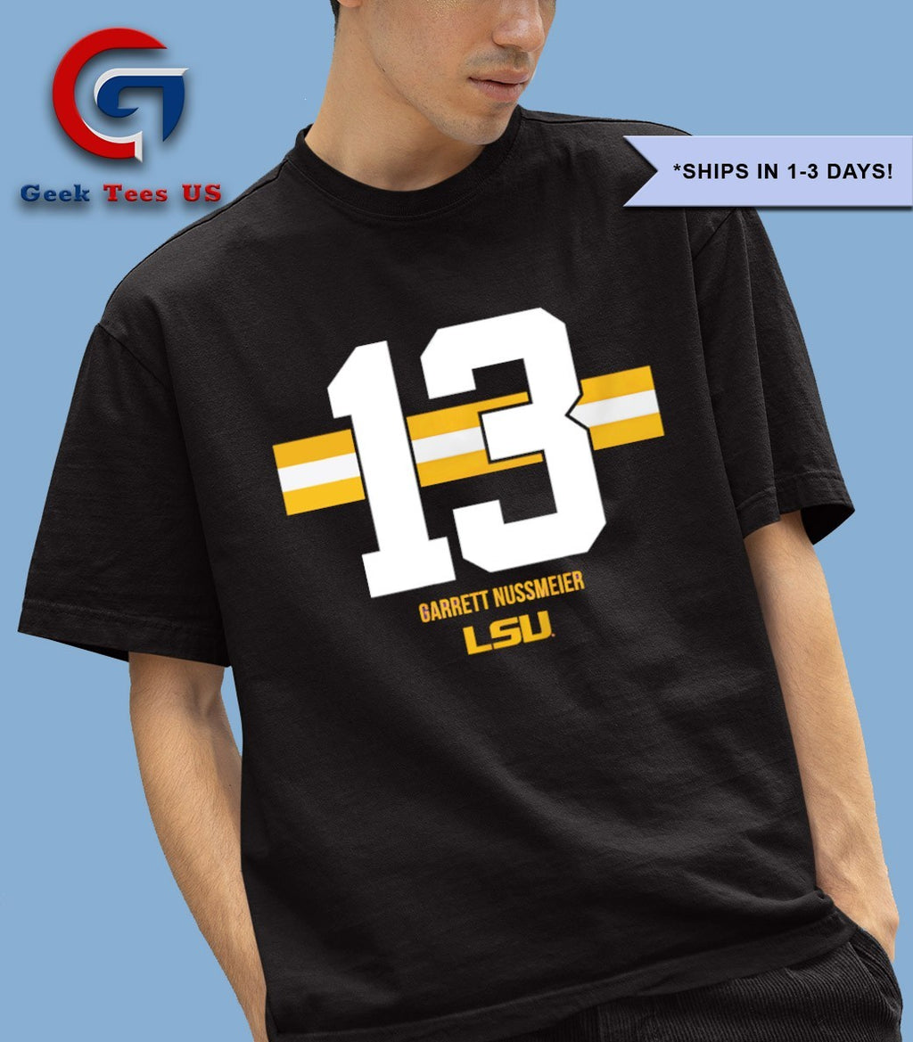 Garrett Nussmeier 13 LSU Football stripe shirt