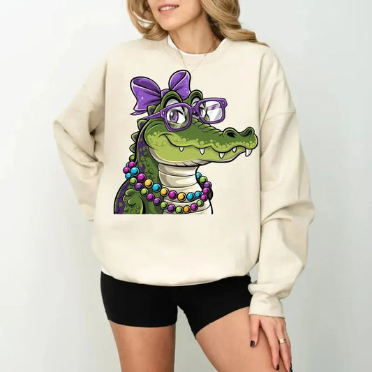 Gator Mardi Gras Tshirt Sweatshirt Hoodie, Mardi Gras Alligator Shirt, Fleur De Lis Shirt, Frog Gigging Sweatshirt , Unisex Sweater Pullover Tee