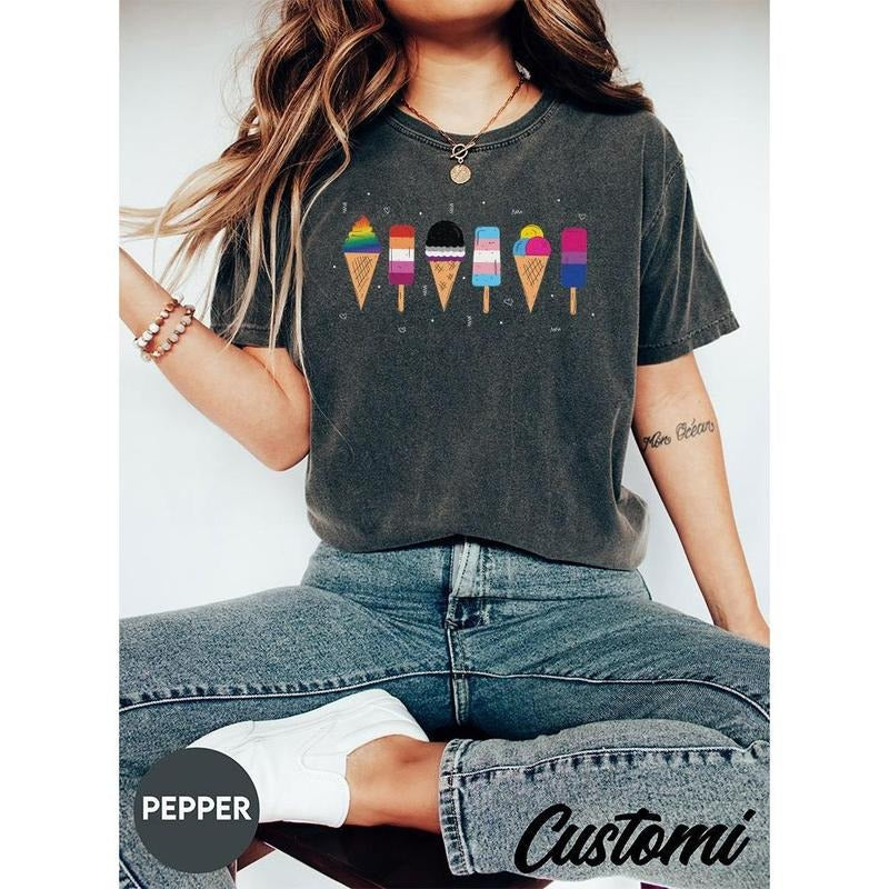 Gay Ice Cream Shirt | LGBTQ Shirt | Pride Month Shirt | Subtle Gay Shirt | Queer Lesbian Women Tees Gift | Gay Rainbow Shirt