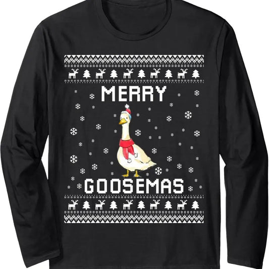 Geese Ugly Christmas Sweater Geese Lover Holiday Present Long Sleeve T-Shirt