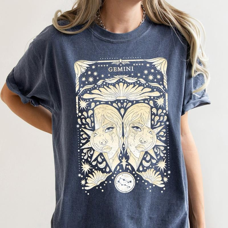 Gemini Celestial Zodiac Comfort Colors Tees, Horoscope, Astrology Hoodie, Sweatshirt | DripVista.com