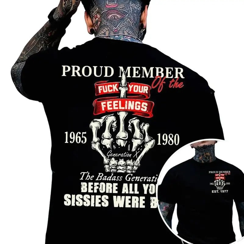 Gen X 1965-1980 T-Shirt, 100% Cotton, Casual Short Sleeve, USA Flag Graphics, Machine Washable, Long Wear, Suitable for Men & Women - Top, Breathable