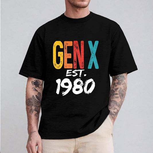 Gen X Est 1980 Shirt Casual Style Crew Neck Short Sleeve T-Shirt Tops Trendy for Unisex, Perfect Gift