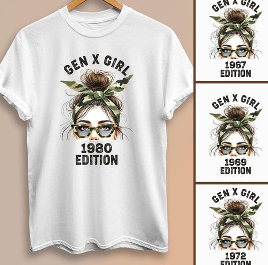 Generation X Shirt Custom Generation X Shirt Retro Gen X Shirt Gen X Girl 19xx Edition Messy Bun Gen X Girl Camo 60s 70s 80s Shirt  T-shirt, sweater and Hoodie