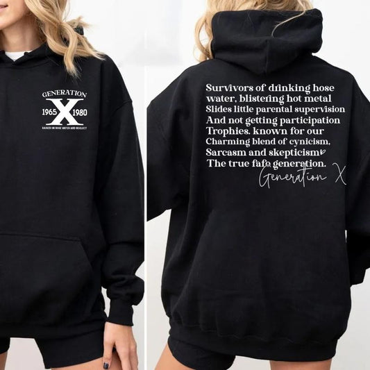 Generation X Two Sides Tshirt Sweatshirt Hoodie, Raised On Hose Water And Neglect Nostalgia Shirt, 1980 Birthday Gift, Unisex Sweater Pullover Tee
