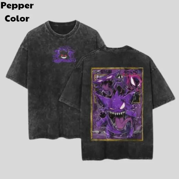 Gengar Card Vintage Tee, Gengar 2-Sided T-Shirt, Pokemon Graphic Tees, Sweatshirt, Hoodie, Unisex Anime Shirt Menswear Womenswear Streetwear