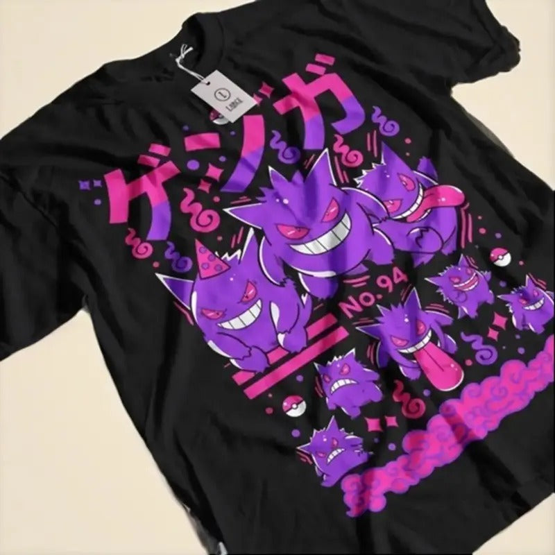 Gengar Ghastly T-Shirt, Ghost Type element Silhouette, Video Game T-Shirt, Japanese Anime