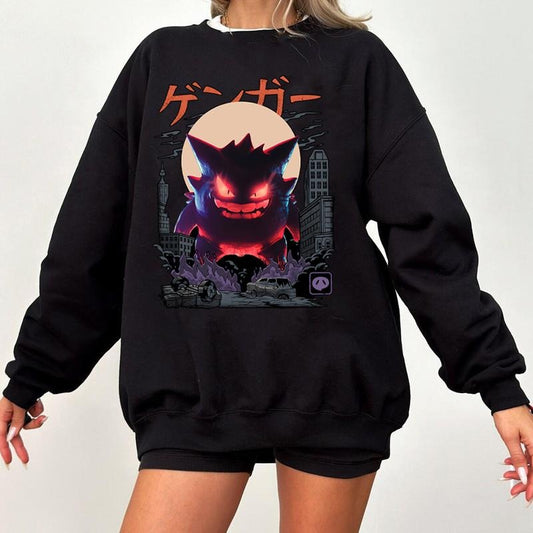Gengar Pokemon Kaiju T-Shirt Sweatshirt, Japanese Monster Gengar Shirt Fan Gifts, Gengar Kaiju Shirt, Pokemon Ghost Shirt, Pokemon Fans Sweatshirt, Pokemon Shirt, Japanese Anime Movie Film Nerd Gaming Novelty Funny Unisex Sweatshirts