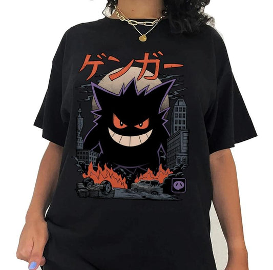 Gengar Pokemon Vintage Shirt | Dark Ghost Kaiju Japanese Style Shirt Top Womenswear Streetwear Summer Comfort Tshirt